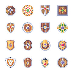 Set of Old Shields Flat Icons 

