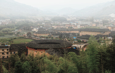 Aerial view of Yun Shui Yao Town with morning fogs
