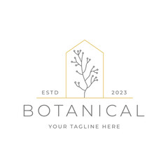 Botanical hand drawn minimal logo. Graphic tree branch in vector