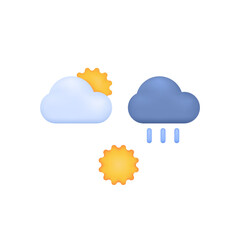 symbol or icon of dark cloud, rain, and sun. sunny, rainy, cloudy. weather conditions. 3D concept design and realistic. graphic element