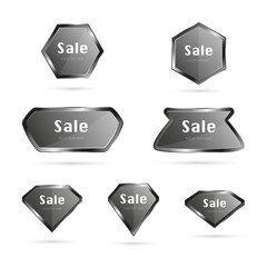 Metallic glittery shimmering banner DISCOUNT SALE in different shape. Set SALE icons