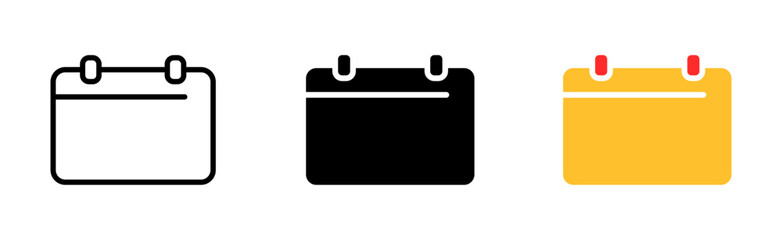 Calendar set icon. Clock, setting, gear, every day, tick, cross, anniversary, reminder, punctuality, bell, alarm clock. Vector icon in line, black and colorful style on white background