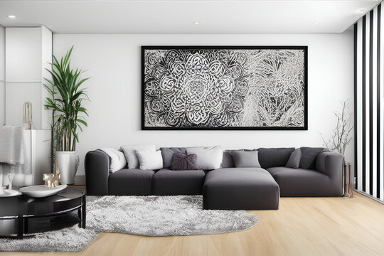 Home interior design-frame-mockup, Illustration, digital art