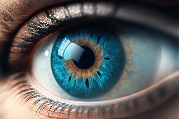 Generative AI Macro illustration of a blue colored eye
