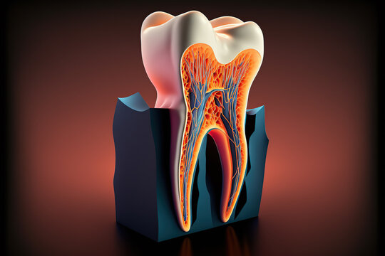 Illustration generative AI tooth cut in half to see its inner parts