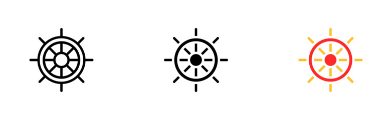 Obraz premium Steering wheel set icon. Helm, wheel, control, navigate, navigation, geography, location, ship. Geolocation concept. Vector icon in line, black and colorful style on white background