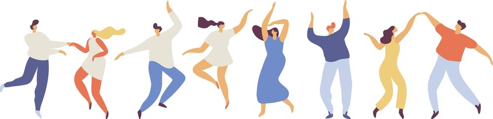 Dancing people silhouette horizontal banner illustration