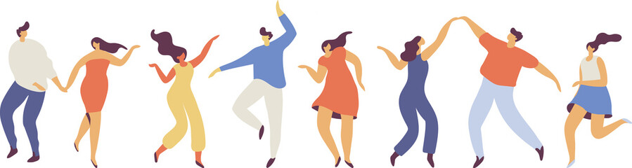 Dancing people silhouette horizontal banner illustration