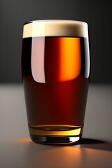 Glass of beer on a modern gray table, in a special mood. AI generated art.