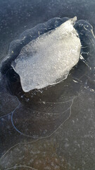 Block of ice on the surface of a frozen river