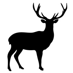 Forest wildlife animals vector illustration - Black silhouette of deer, stag, hart, isolated on white background