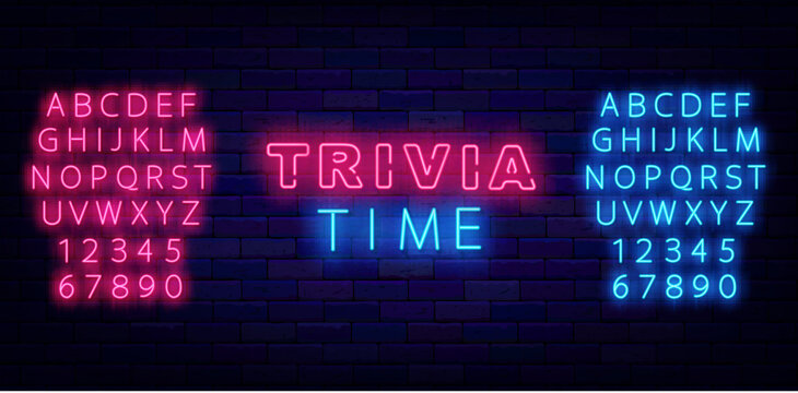 Trivia time neon sign. Shiny typography for tv show, event. Quiz show. Game competition. Vector illustration