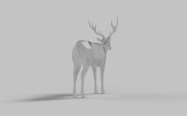 Low poly polygonal animal deer in grey white colour on solid background advertisement ready with free space for text back isometric camera view 3d rendering image