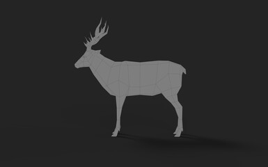 Low poly line cartoon style grey deer stag on black background modern graphic design element 3d rendering image left side camera view