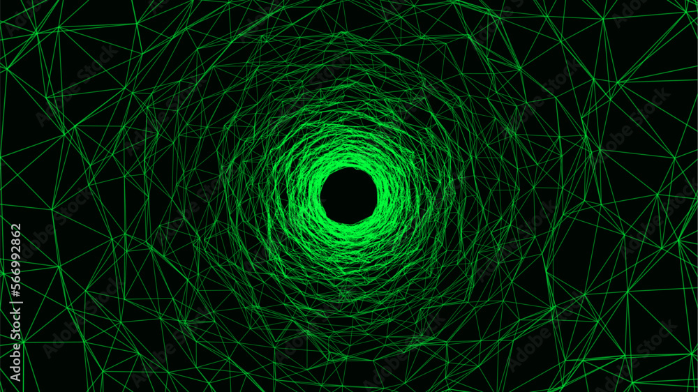 Poster abstract wireframe tunnel. vector wormhole. 3d portal grid. futuristic fantasy funnel.