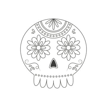Traditional sugar Mexican skull. Day of the dead skull. Illustration on transparent background