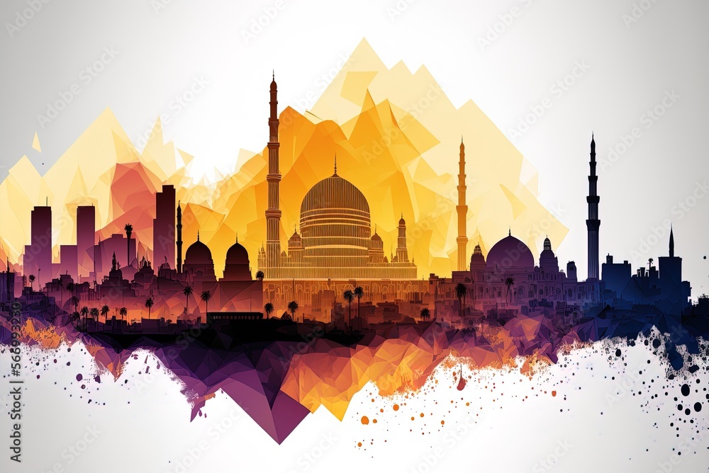 Poster cairo's sights and skyline are visible through the city's layered, gradient transparency. generative