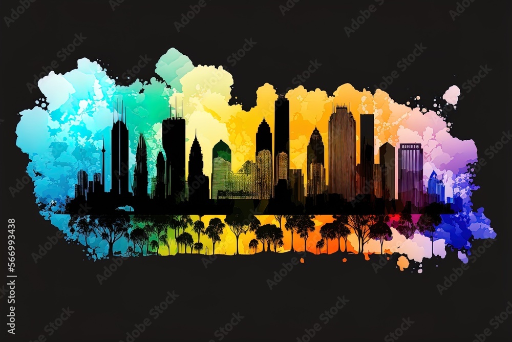 Poster gradient landmarks on a see-through orlando skyline generative ai