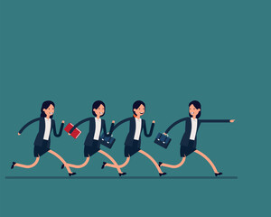 Business team runs for the leader. Vector illustration business leadership concept