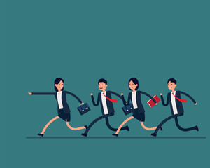 Business team runs for the leader. Vector illustration business leadership concept