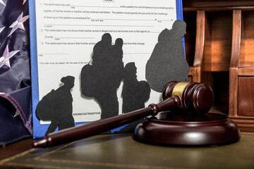 Immigration Removal Order. Silhouettes of people illegally crossing the border.