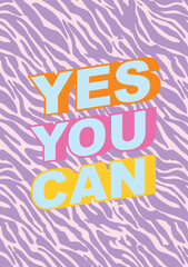 Fototapeta premium Inspirational phrase in bold 90s retro style text. Groovy checkered warped background. Y2k poster or wall art design.