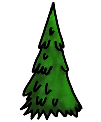 green plant. spruce. Christmas tree. coniferous. Christmas tree. with black lining. drawn in adobe fresco. for postcards, posters, patterns, print