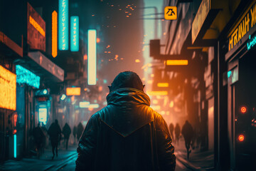 Fototapeta na wymiar futuristic cyberpunk streets and buildings with light and fog illustration background created with a Generative AI technology 
