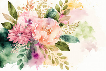 colorful flowers watercolor on white background.  botanical background or wallpaper design and prints. Ai generative 