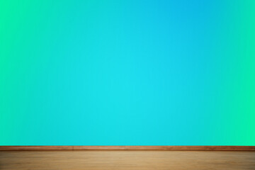 Empty room with turquoise colored wall over wooden floor.