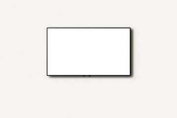 Flat tv screen with white blank space for mockup hanging on wall