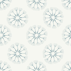Floral seamless pattern with rounded dandelion blow ball on light background. For textile, paper, gift wrap decoration. Isolated vector.