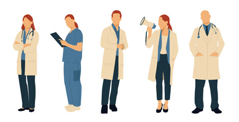 Obraz premium Set Icon Profesi Doctor. Avatar Cartoon Profession Doctor with Stethoscope. Medical Staff Team 