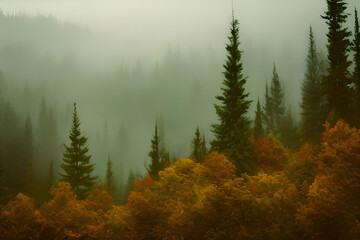 Foggy Forest, Trees covered in thick Fog