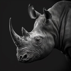 rhinoceros close-up black and white illustration