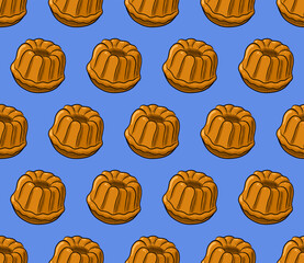 LIGHT BLUE SEAMLESS VECTOR BACKGROUND WITH FRESH DELICIOUS CUPCAKES