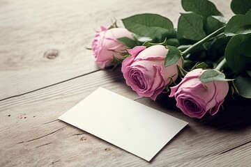 blank paper card with rose bouquet, idea for love theme concept background, Generative Ai