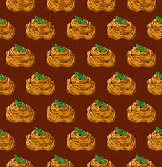 BURGUNDY BROWN SEAMLESS VECTOR BACKGROUND WITH DELICIOUS BUNS