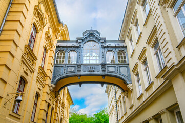 Bridge of Sighs in Szeged, Hungary. This bridge connects the Townhouse to City Hall. It is located...
