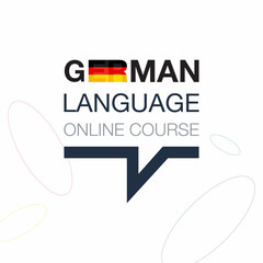 Fototapeta premium German Online language course iconic logo. Fluent speaking foreign language. Concept of Online education logo. Vector illustration