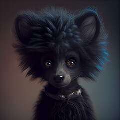 Black anthropomorphic furry wolf with fluffy hair
