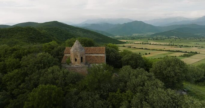 Flying Towards John the Baptist Church of Zemo Alvani, Georgia, Aerial