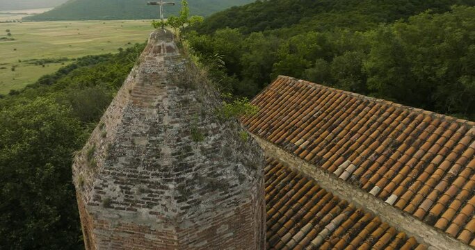 Orbit Aerial of Church Tower at John the Baptist Church of Zemo Alvani, Georgia