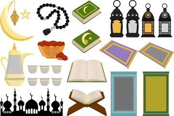 Fototapeta na wymiar Collection accessory for celebration holiday Ramadan