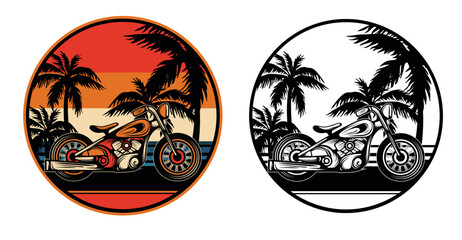 Motorcycle at sunset time on the beach