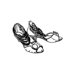 Black and white sketch of a woman's shoe design with transparent background