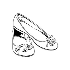 Black and white sketch of a woman's shoe design with transparent background