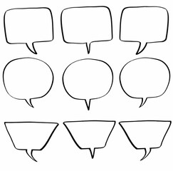 set hand drawn doodle of speech bubbles.  talk, set, chat, icon, cloud, communication, cartoon, speak, illustration, dialog, balloon, sign, comic, message. vector design illustration