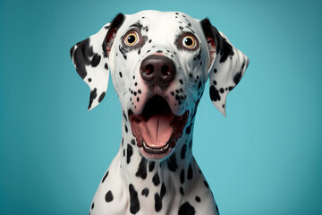 Studio portrait of a dalmatian dog with a surprised face, concept of Pet Photography and Dalmatian Breed, created with Generative AI technology - obrazy, fototapety, plakaty