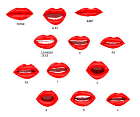Fototapeta na wymiar Cartoon Talking Lips And Mouth Expressions. For Cartoon Talking Mouths Lips